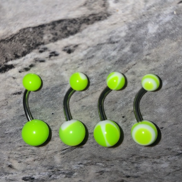 4 Belly Button Ring Set Green White - Picture 3 of 3